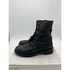 Geox Hoara E Nappa Combat Boots Size 10 Black Excellent D94FTE 00085 C9999